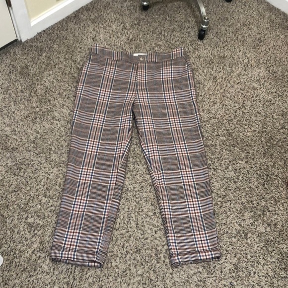 Anthropologie Malcom Plaid Tapered Trousers Size 8 Ecru Beige - Picture 2 of 13